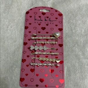 Nicole Miller Pink Pearl & Heart Accent Hair Clip Set